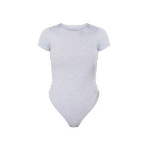 Basic Grey Marl Cotton Blend Fitted Short Sleeve Bodysuit